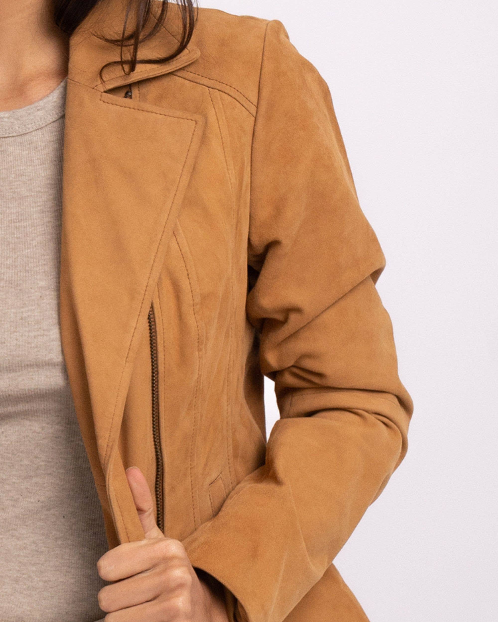 Garcia | Camel Suede Moto Leather Jacket - SHIPS IN 3 WEEKS for wholesale on Faire5