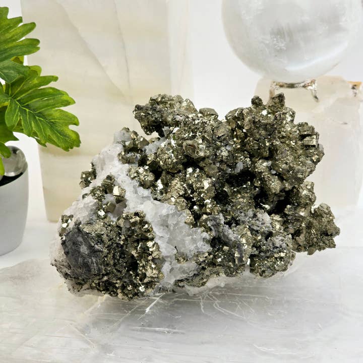 Pyrite on Crystal Quartz Cluster #2 - High Grade for wholesale by Rock Paradise