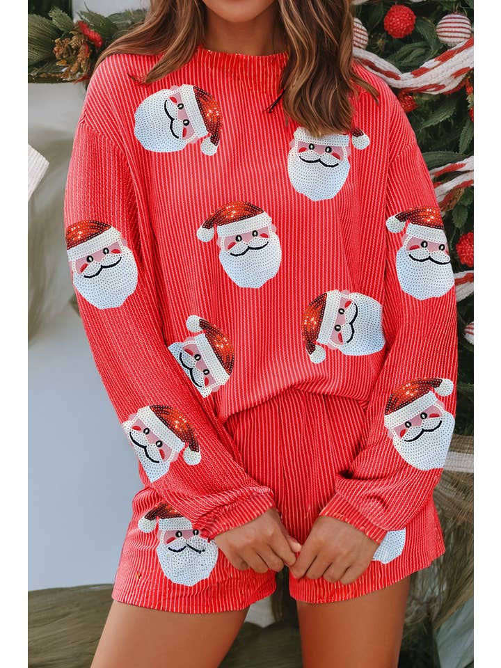 Red LDC Sequin Christmas Santa Clause Corded Pajama Sets for wholesale on Faire