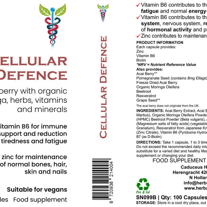 CADUCEUS kruidenapotheek - Wholesale Oral Supplement/Vitamin - Cellular Defence 100 capsules.6