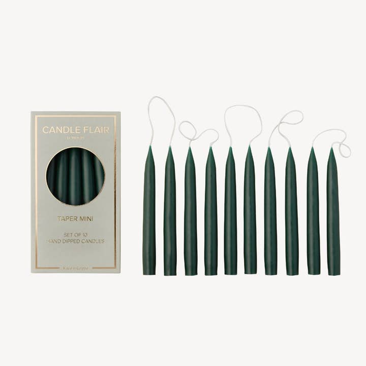 Box of 10 Candles - Taper Mini - Forest Green for wholesale by Candle Flair