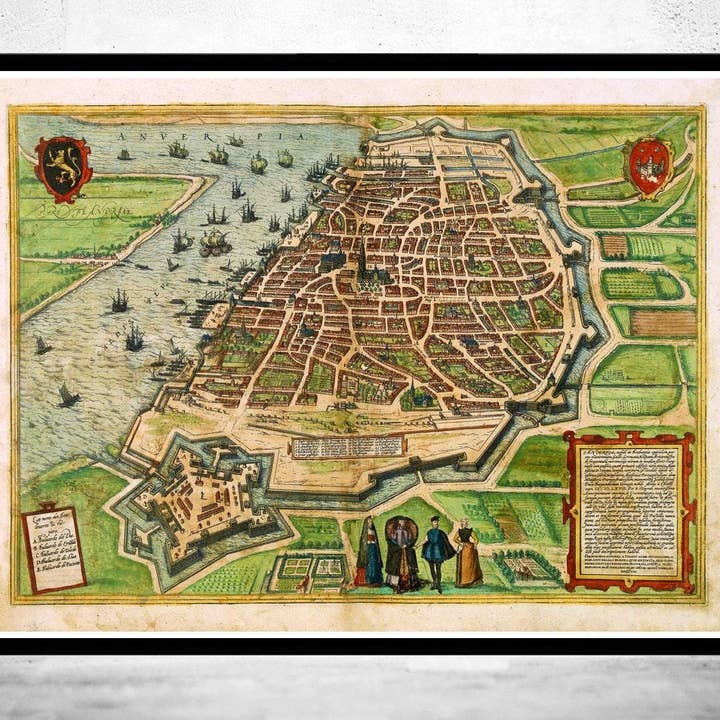 Old Map of Antwerp Anvers Belgium 1572 | Vintage Map Wall Art Print for wholesale by OldCityPrints - Old Maps and Posters
