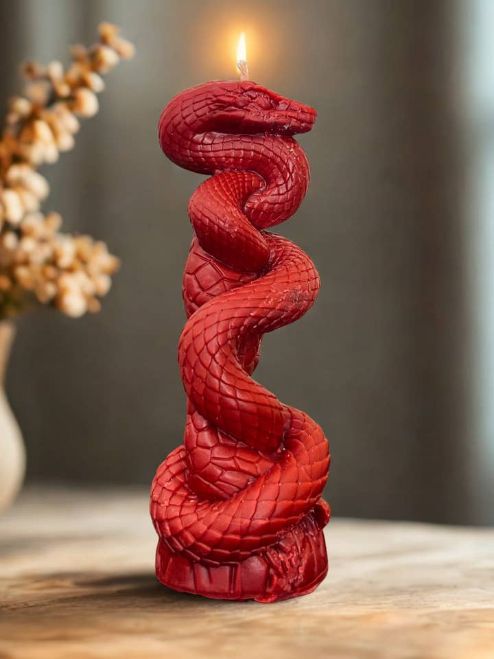 5" Elegant Beeswax Serpent Candle | Intertwined Snake Pillar for wholesale by Beauty and the Moon