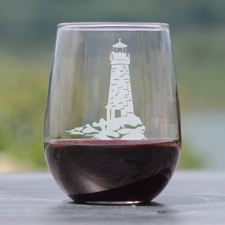 Lighthouse Stemless Wine Glass - Lighthouse Gifts and Decor for wholesale by bevvee