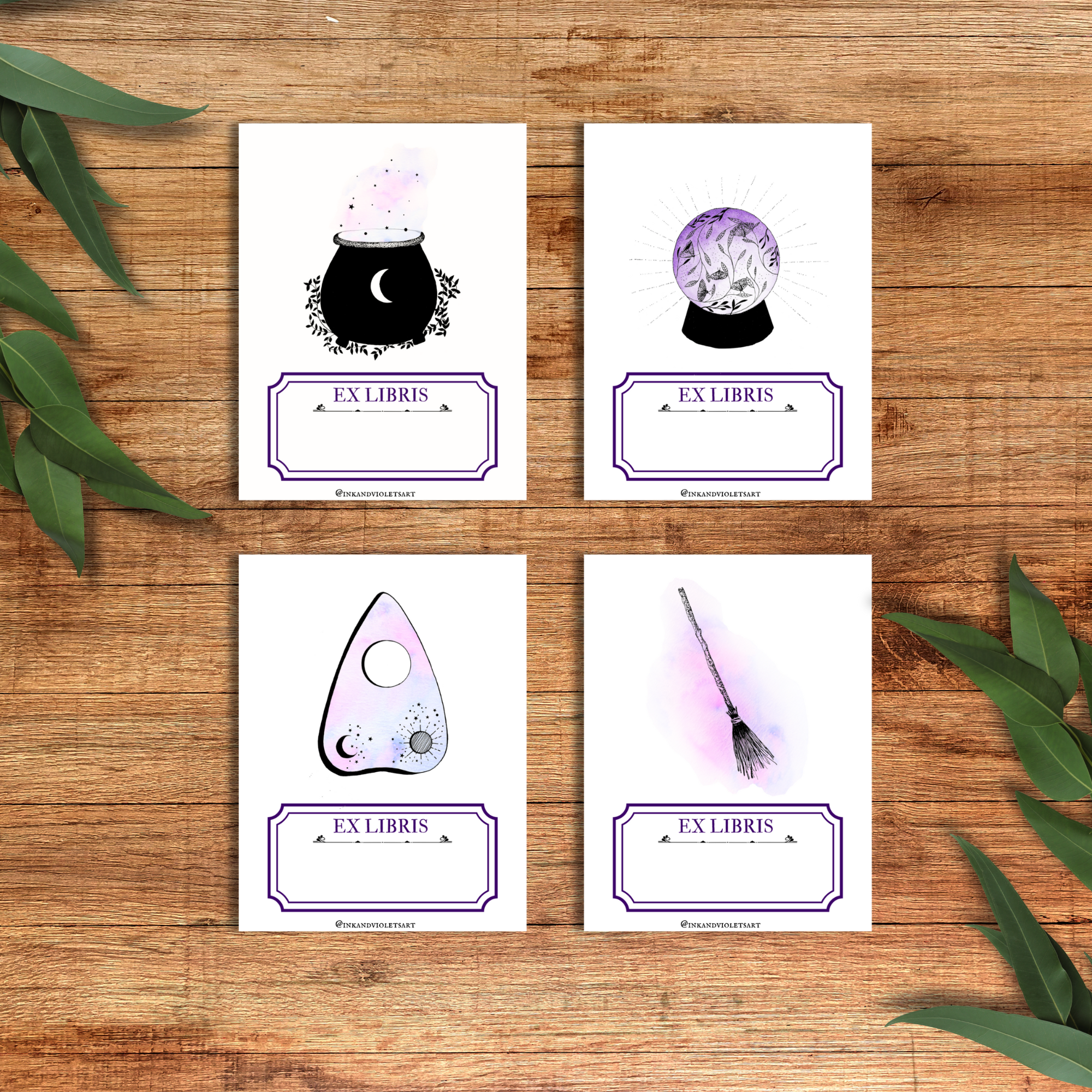 Plum Leaf Paper Co. – wholesale Book plate – Enchanted Ex Libris Witchy Bookplates0