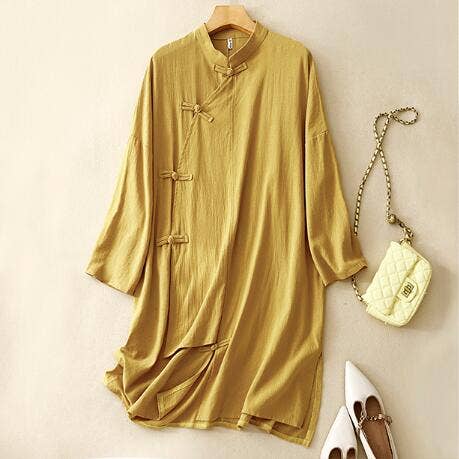 Whisper Mint - Wholesale Dress - Women's - Cotton linen women's literary retro mid-length shirt dress