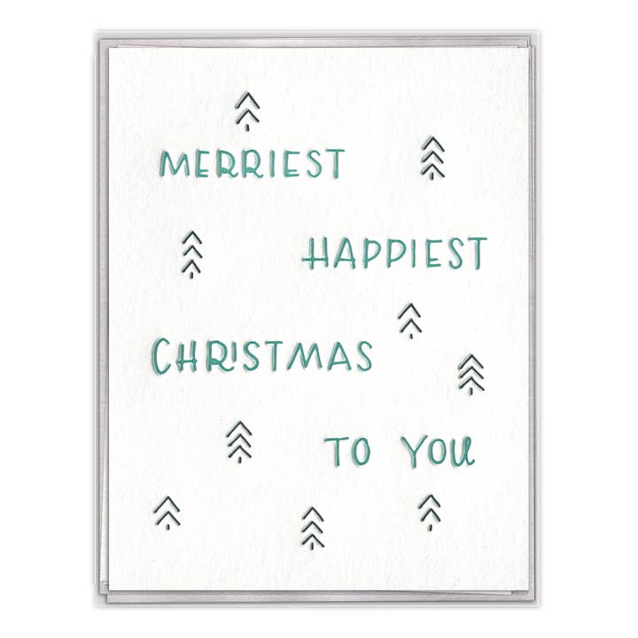 Merriest Happiest Holidays Card Letterpress Boxed Set for wholesale by INK MEETS PAPER