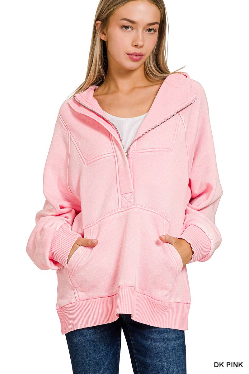 Vanilla Monkey - Vendita all'ingrosso Felpa con cappuccio - Donna - Felpa a marsupio oversize in pile Acid Wash con zip a 1/47