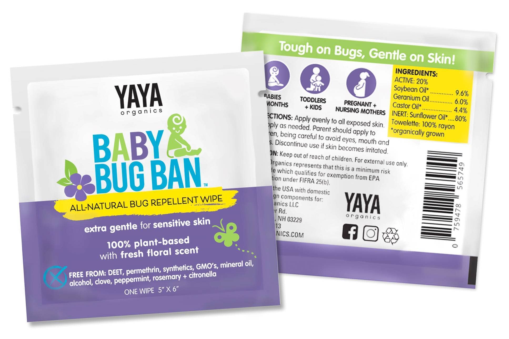 YAYA Organics - Wholesale Insect Repellent - Baby Bug Ban Wipes - 12 pack pouch2
