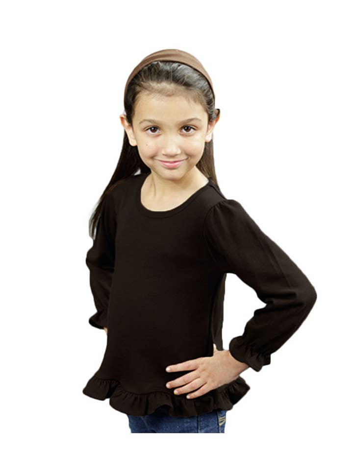 Infant Toddler Long Sleeve Girls Ruffle Top Blank Frill Tee for wholesale by MONAG