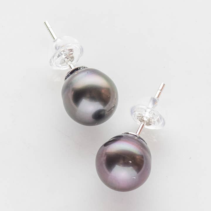 Tahitian Zuidzee zwarte parel Alford Oorknopjes 8 - 9 MM voor wholesale door Vayo Pearls