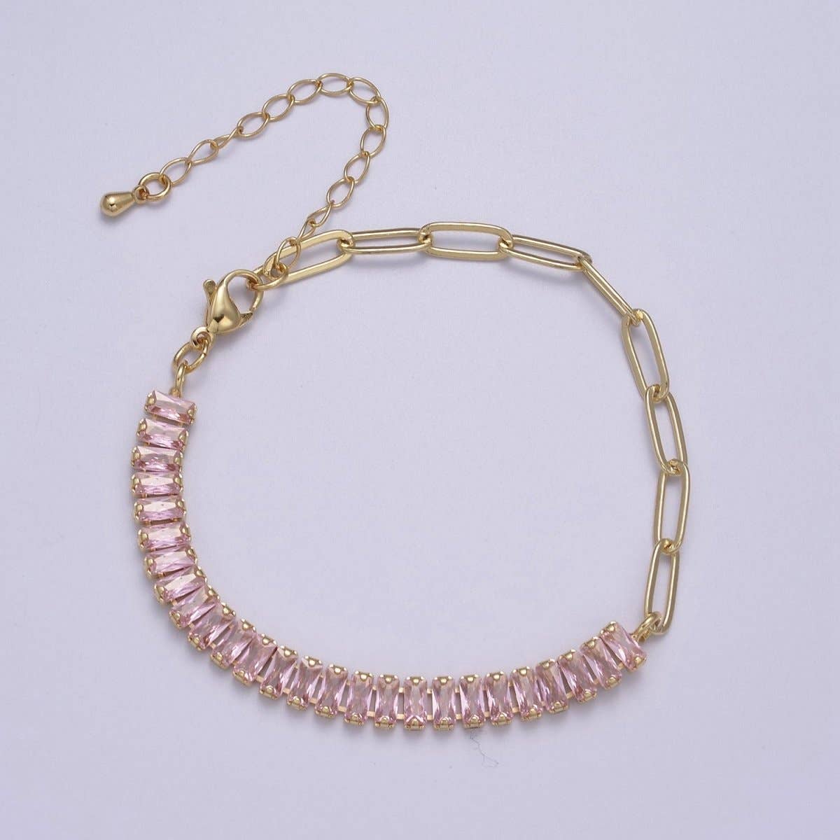 Aim Eternal - Venta al por mayor Pulseras de tenis - Pulsera delicada de media baguette y medio clip de papel, chapada en oro, pulsera de tenis, pulsera de fusión de circonita cúbica | Precios de liquidación de WA-839 a WA-8529