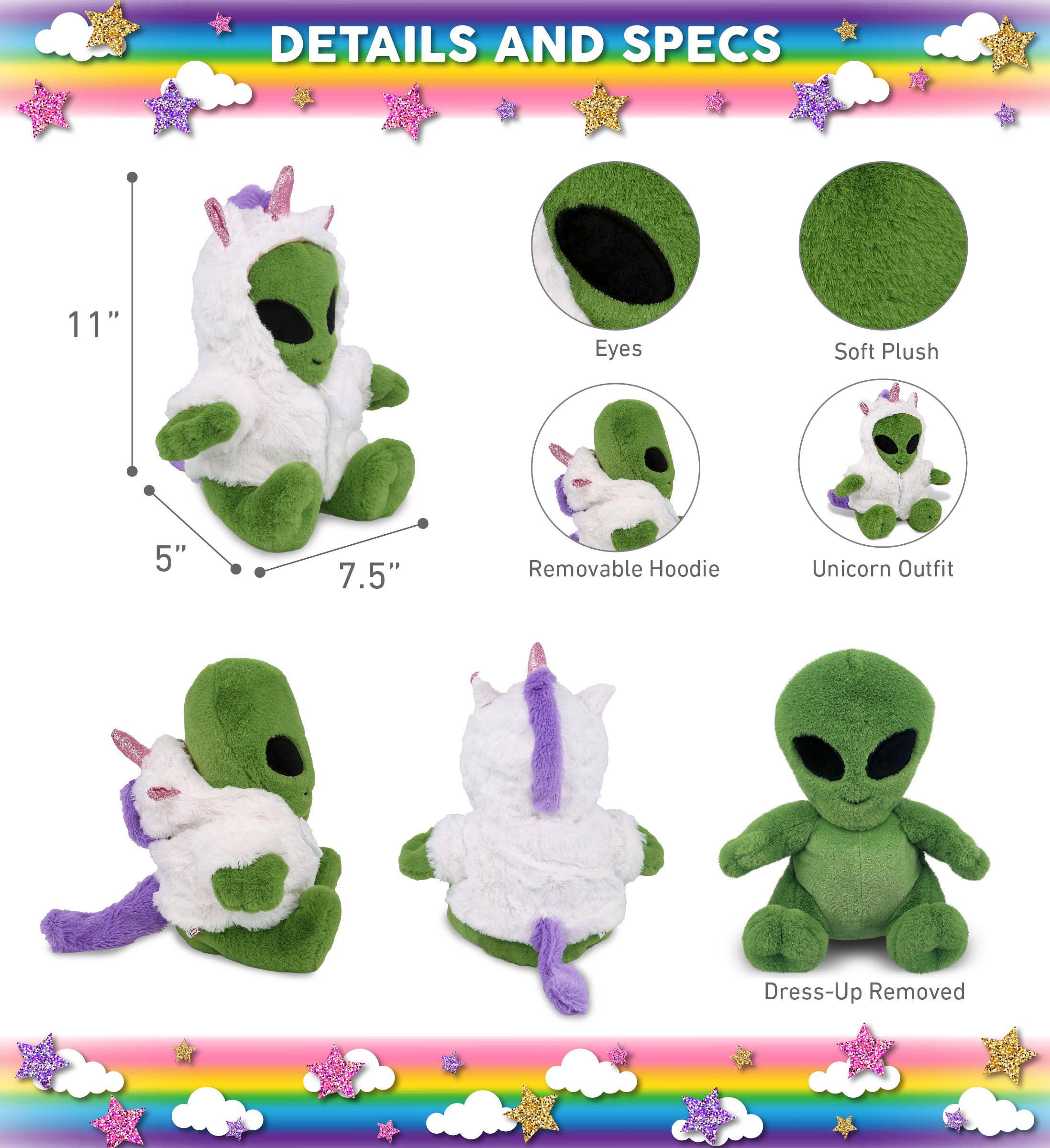 Cota Global – Großhandel Kuschel-/Plüschtier – Kind & Baby – Plüsch-Einhorn - Superweiches Plüsch - Alien 11"2