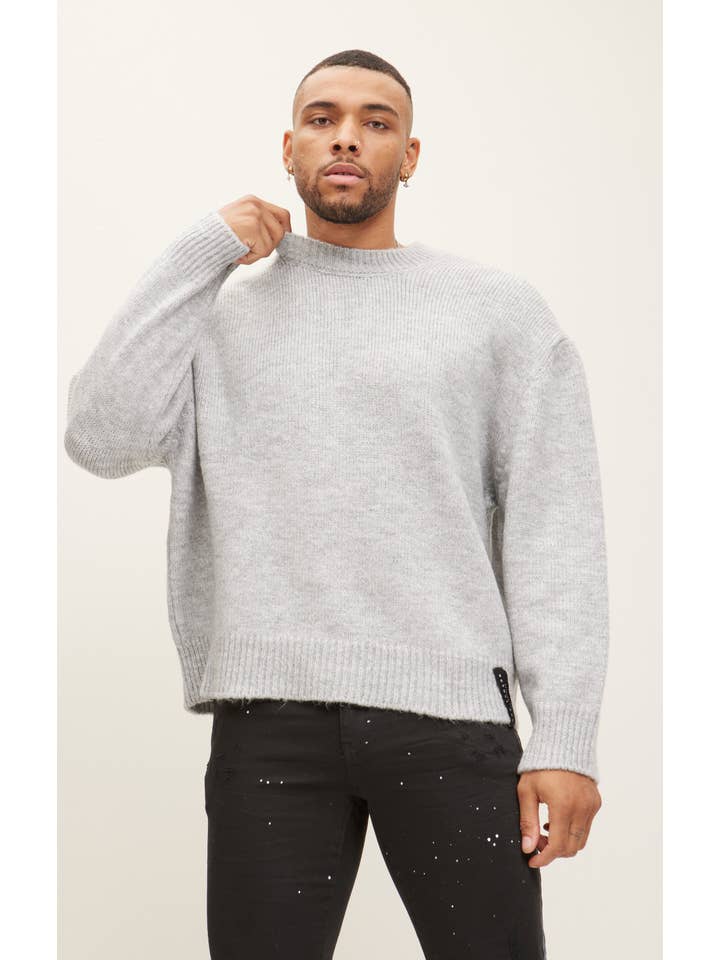 Men's Wool Blend Fluffy Sweater - Grey for wholesale on Faire