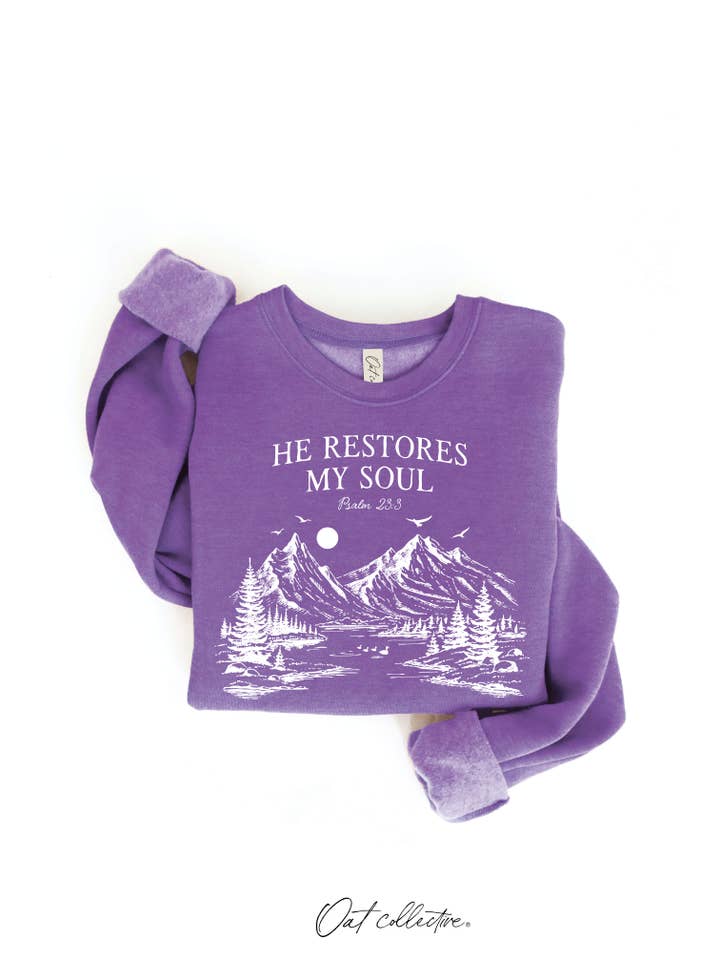 OAT COLLECTIVE - Wholesale Graphic sweatshirt – Women’s - HE RESTORES MY SOUL PSALM 23:3 Graphic Sweatshirt16