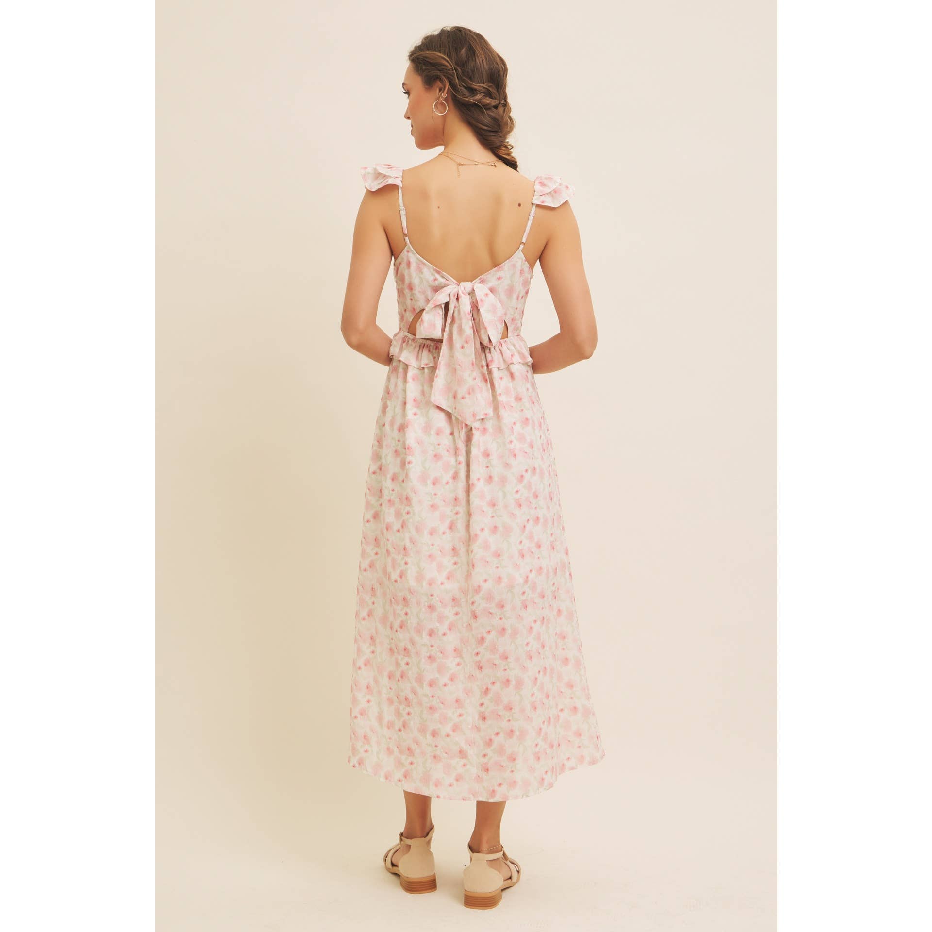 in february – Großhandel Kleid – Damen – ROMANTISCHES FLORALES MIDI-KLEID MIT SCHLITZ, RÜSCHEN UND RÜCKENBINDUNG13