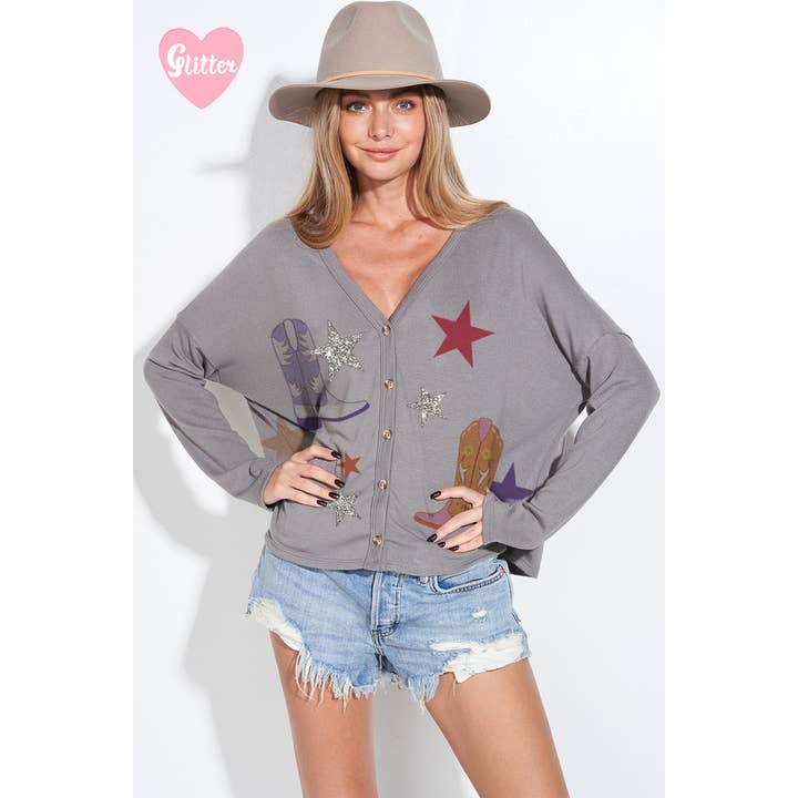 Botas de cowgirl Cardigan de malha cintilante com glitter por atacado de Phil Love