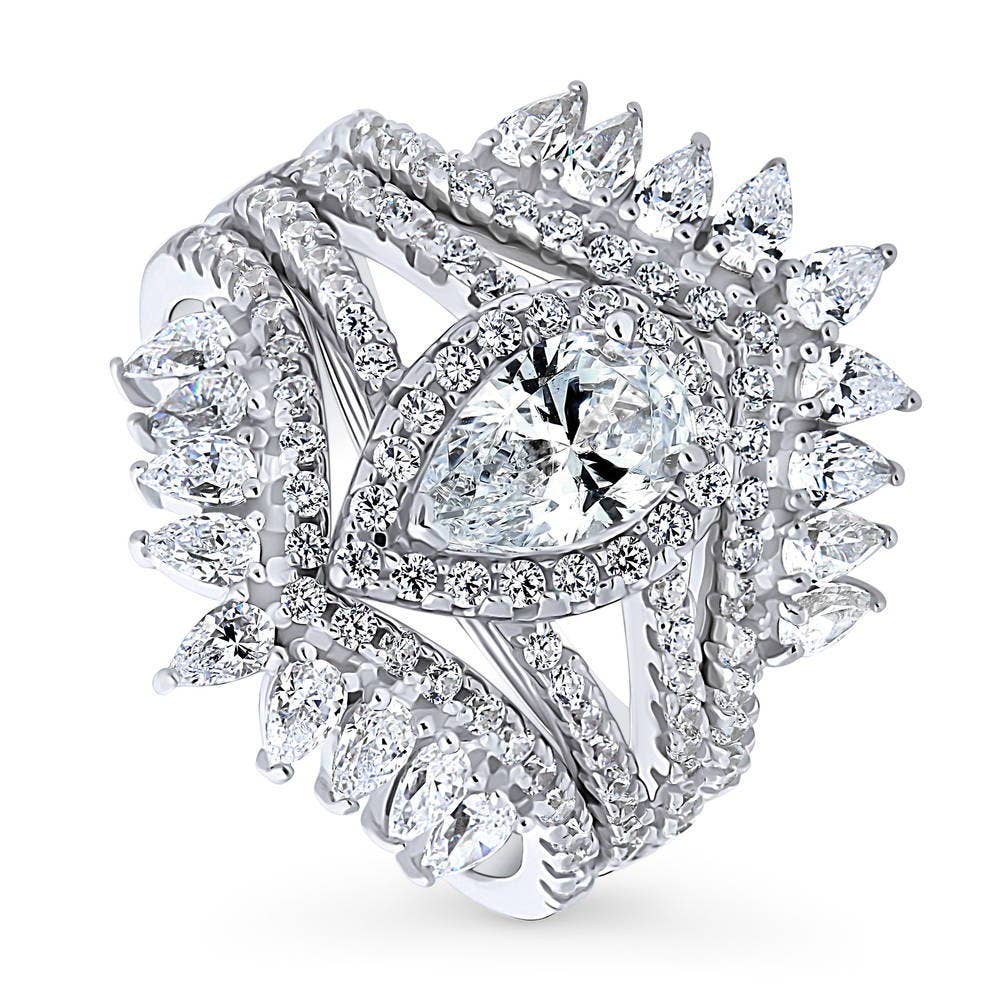BERRICLE - Vendita all'ingrosso Anelli di fidanzamento - Set di anelli con zircone a forma di pera e corona Halo BERRICLE con gambo diviso.0