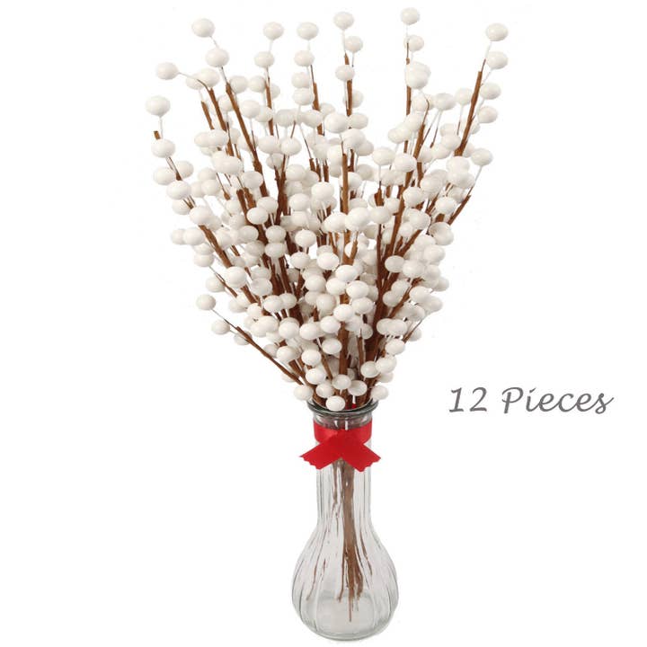 Larksilk – wholesale Artificial flowers – 17" White Berry Spray Christmas Picks With 35 Berries