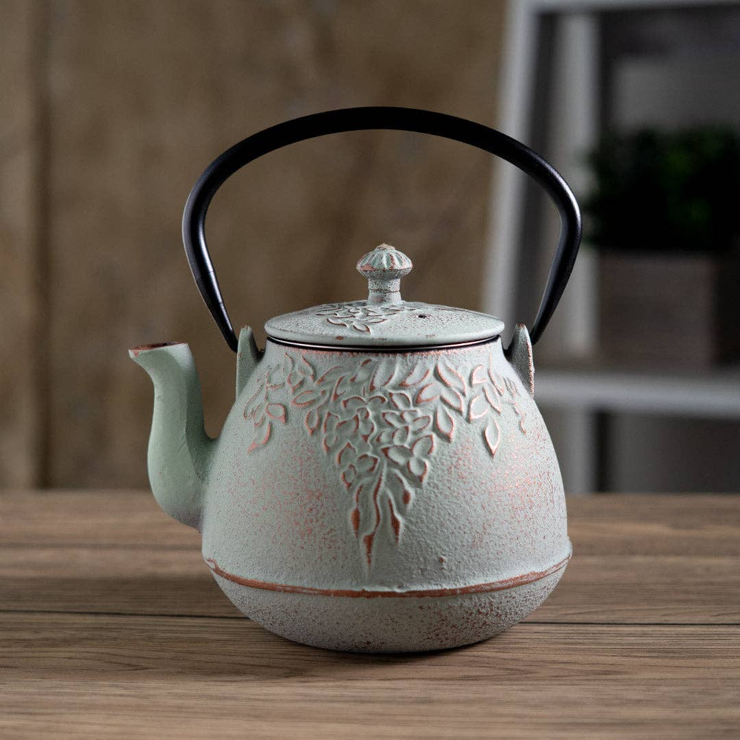 Urban Tokyo - Wholesale Tea Pot - Mint Green Leaves Design 32oz Cast Iron Tea Pot (1/8)1