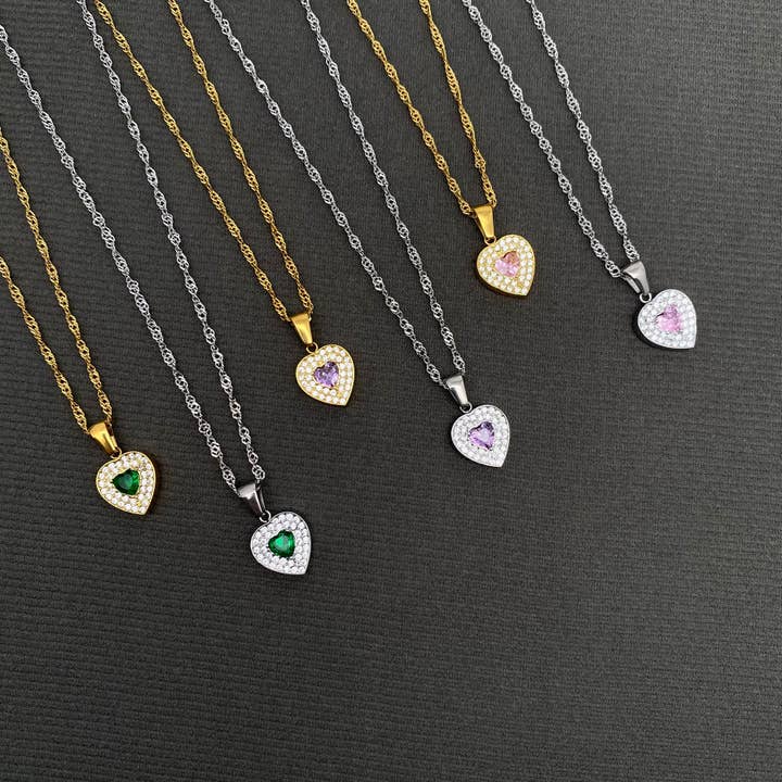 Zirkon eingelegter Herzanhänger 18K vergoldete SS Halskette - FGS für den Großhandel von Mio Queena