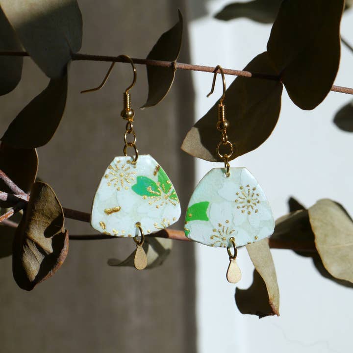 Dix janvier - Wholesale Dangle Earrings - Japanese paper earrings - Uteki - Mint
