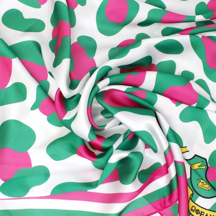 Pink and Green AKA Sorority Leopard Print Square Scarf for Women for wholesale on Faire