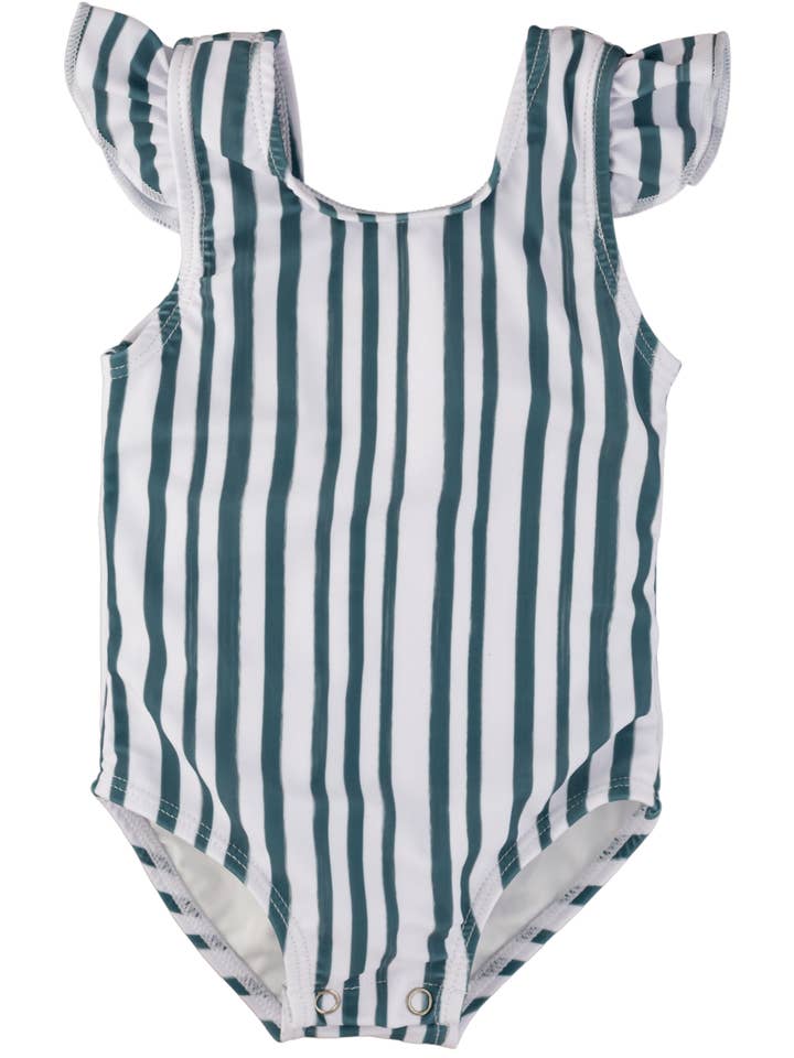 The "Arlo" Ruffle Shoulder One Piece for wholesale by Current Tyed Clothing