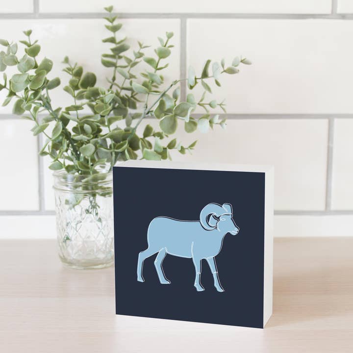 Blue Shades North Carolina Ram Line |5x5 Wood Block for wholesale by Love Local