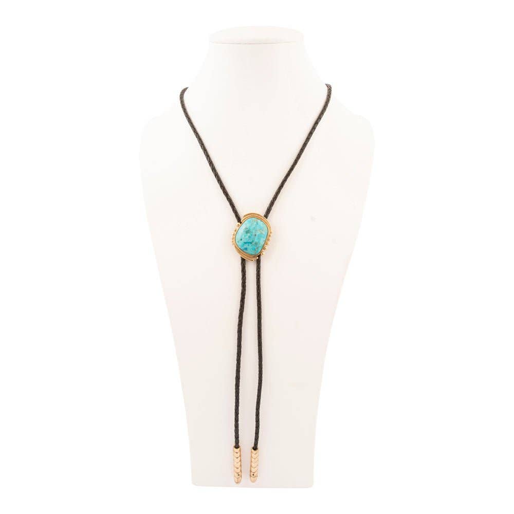 Barse Jewelry - Wholesale Pendant/Charm Necklace - Rawlins Blue Turquoise Black Leather Golden Bolo Necklace4