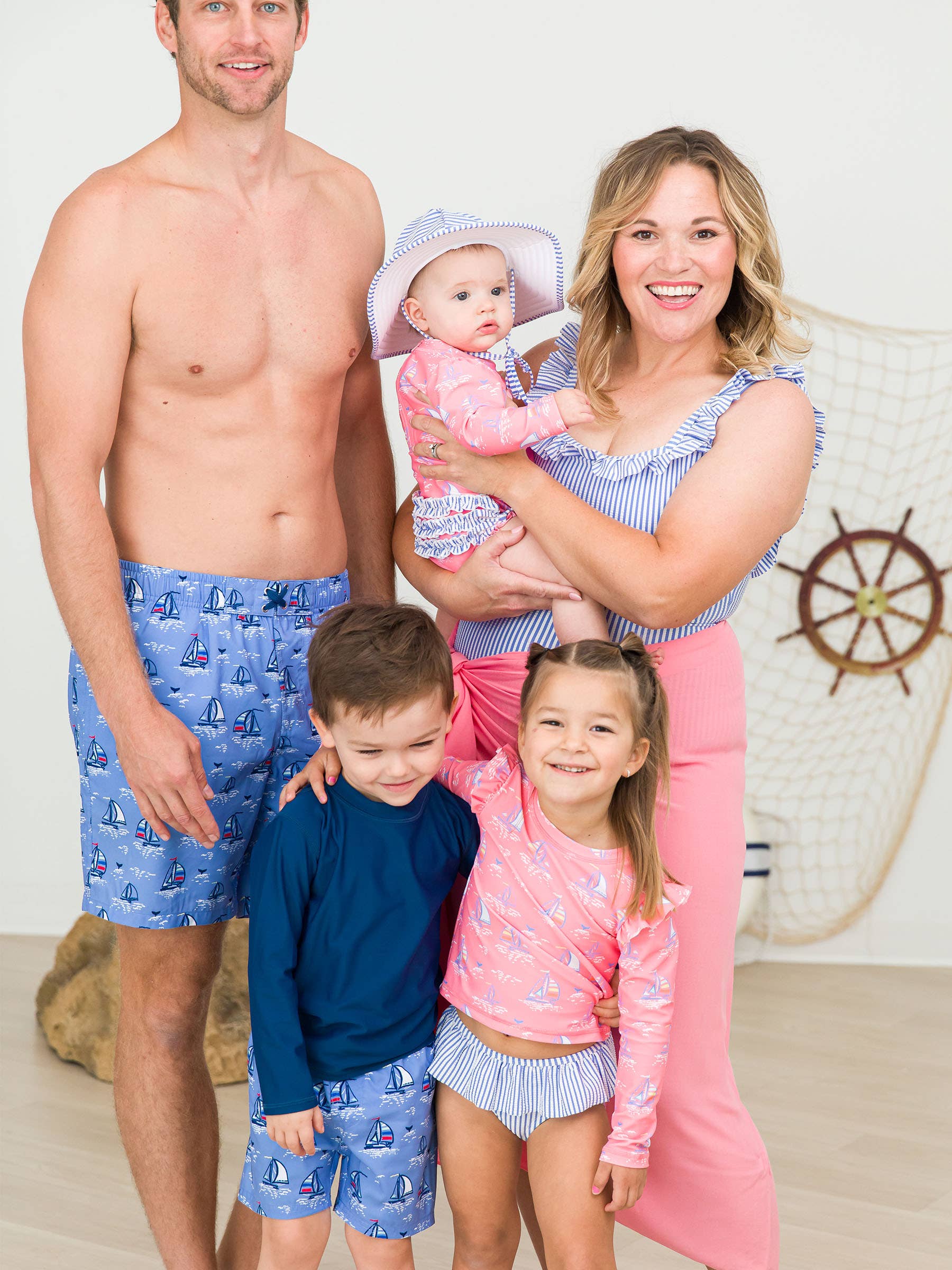 Women's Periwinkle Blue Seersucker Ruffle One Piece Swimsuit for wholesale on Faire5