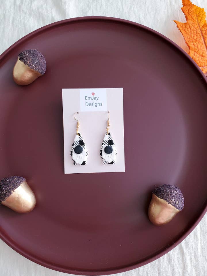 Boucles d'oreilles en pâte polymère à imprimé vichy pour la vente par EmJay Designs