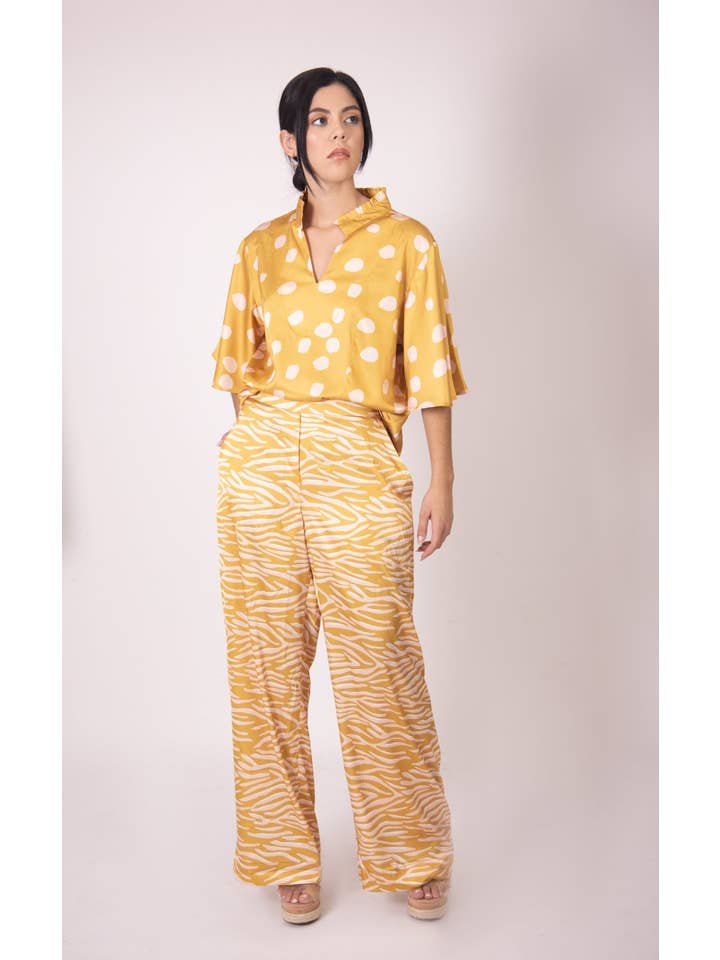 Martha Sevcik – Engroshandel Bukser - Dame – Silke Bukser - Sennep Zebra2