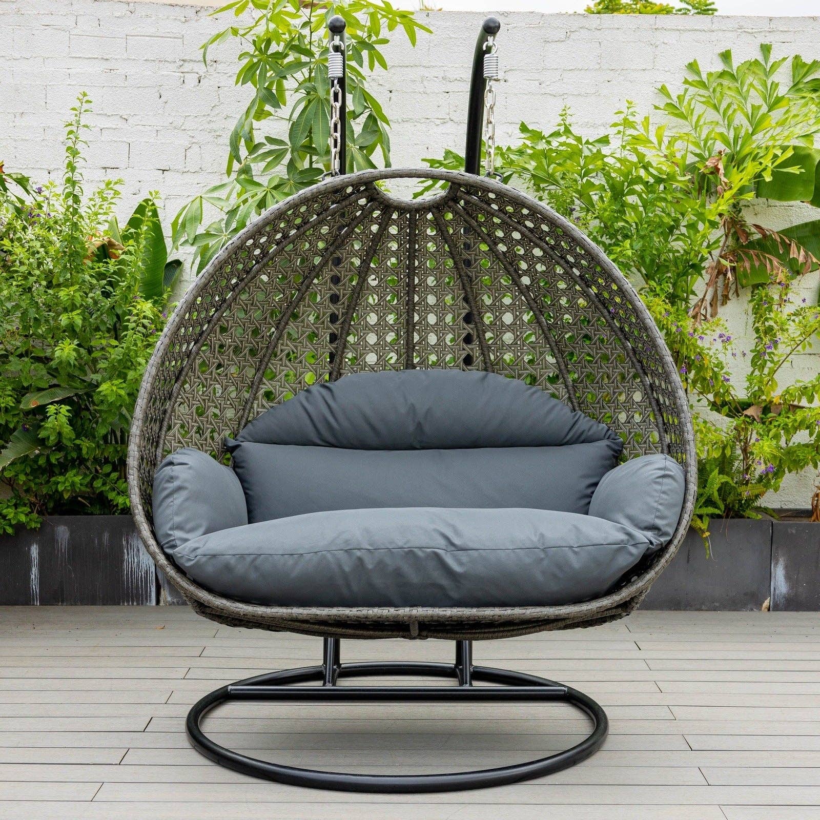LeisureMod - Wholesale Egg Chair - Modern Charcoal Wicker Hanging Double Seater Egg Swing Chair54