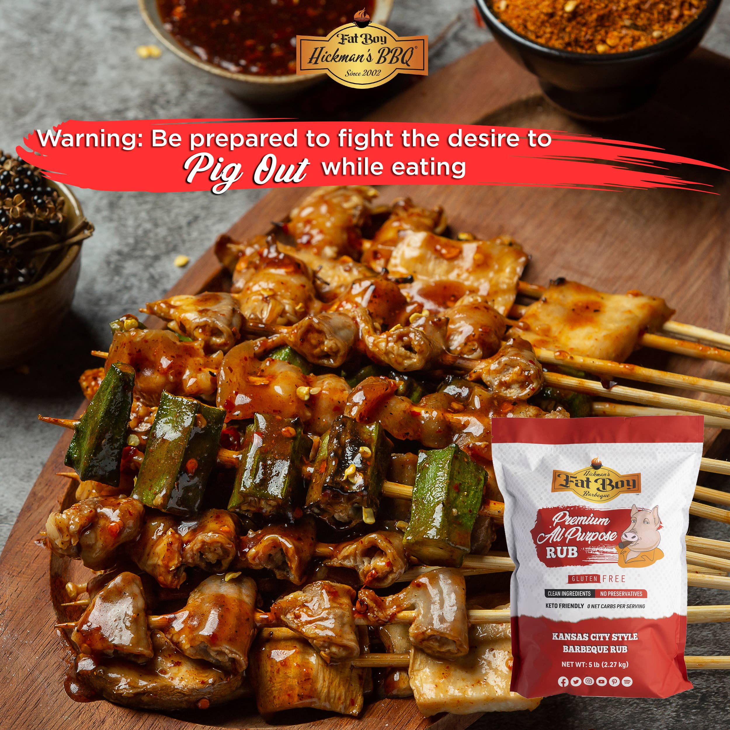 Fat Boy Natural BBQ & Hickman's BBQ - Wholesale Rub - Premium All Purpose Gluten Free Keto BBQ Rub - 5 lb6