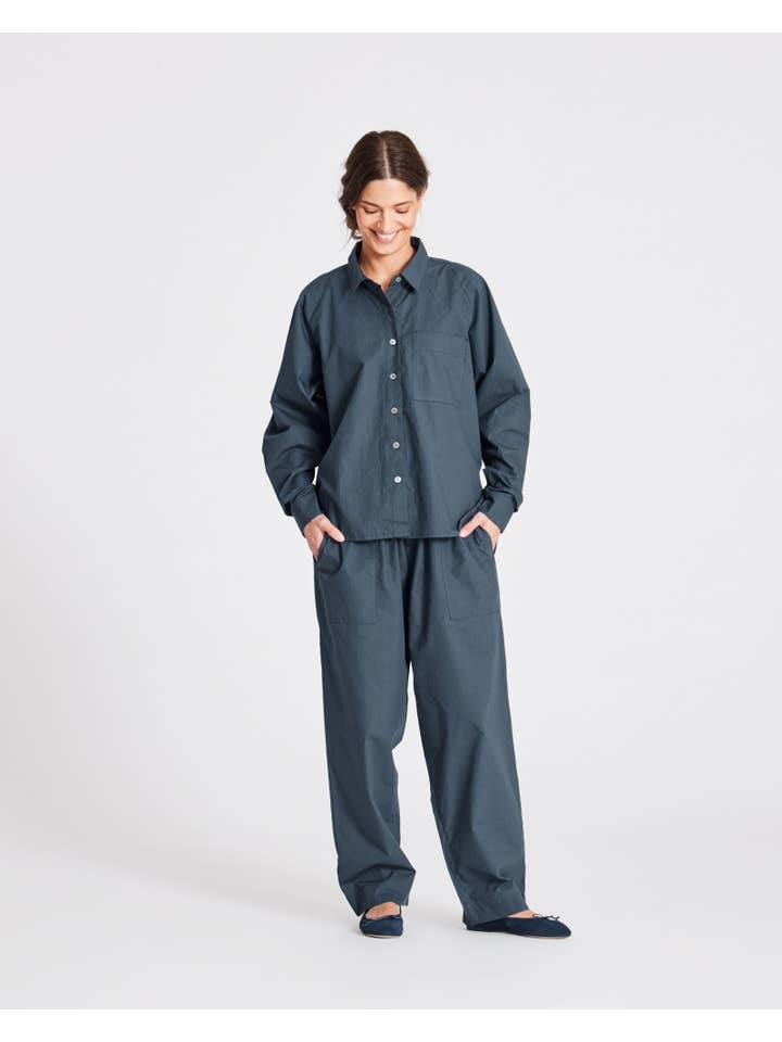 gai-lisva - Wholesale Button Down Shirt - Women's - Bella Raglan L/S Poplin Short Shirt GOTS 243975 - Denim Blue