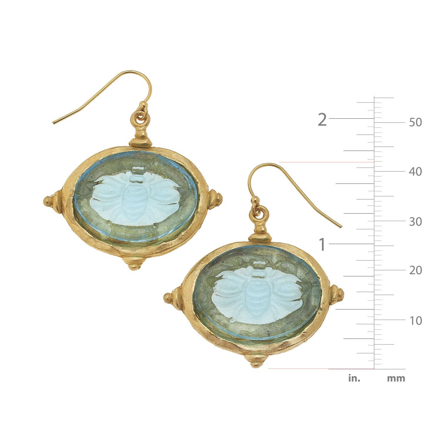Susan Shaw - Wholesale Dangle Earrings - Aqua Venetian Glass Bee Intaglio Earrings1