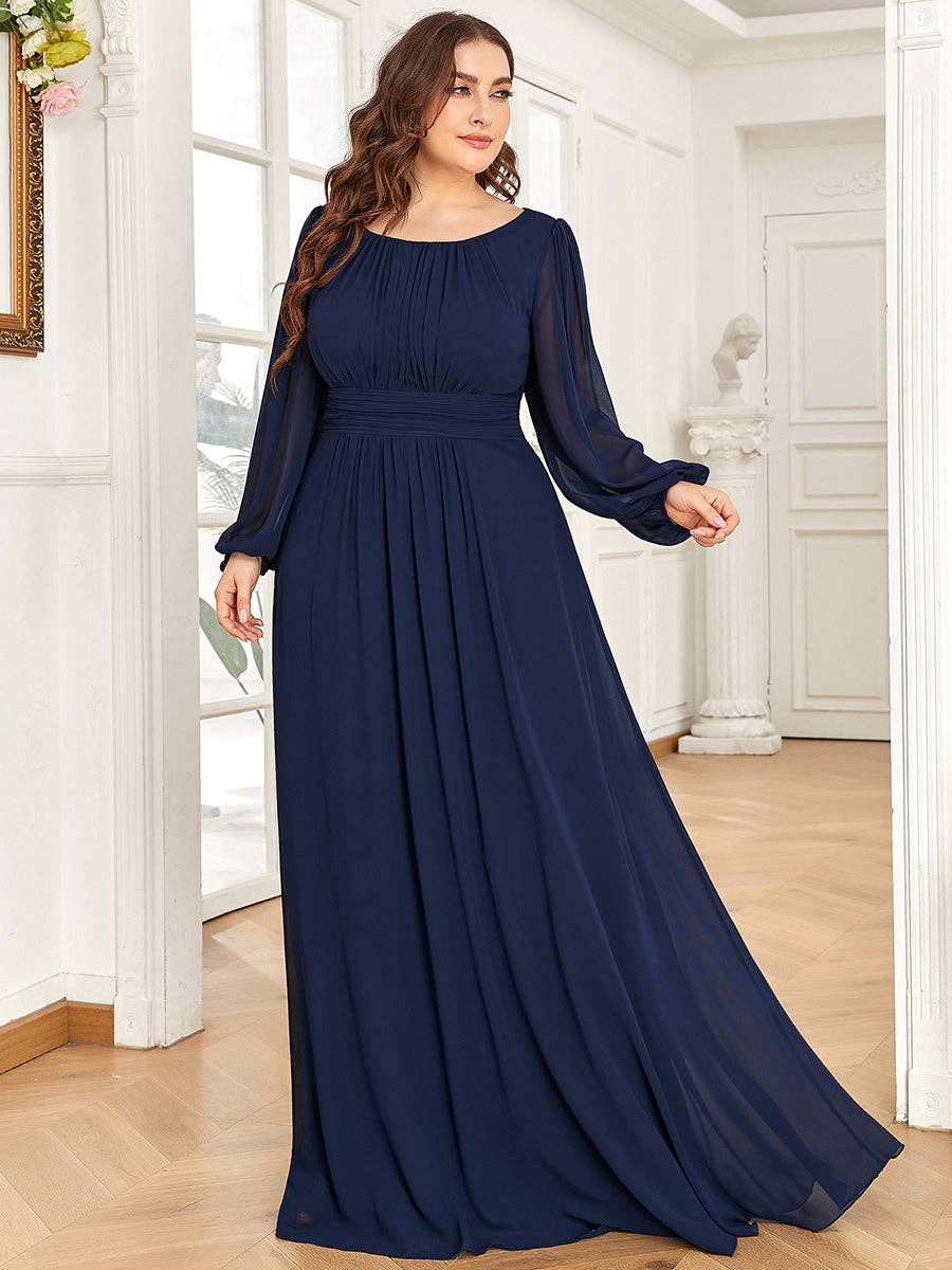 Ever-Pretty - Wholesale Gown - Women's - Plus Size Long Lantern Sleeves Round Neck Bridesmaid Dress3