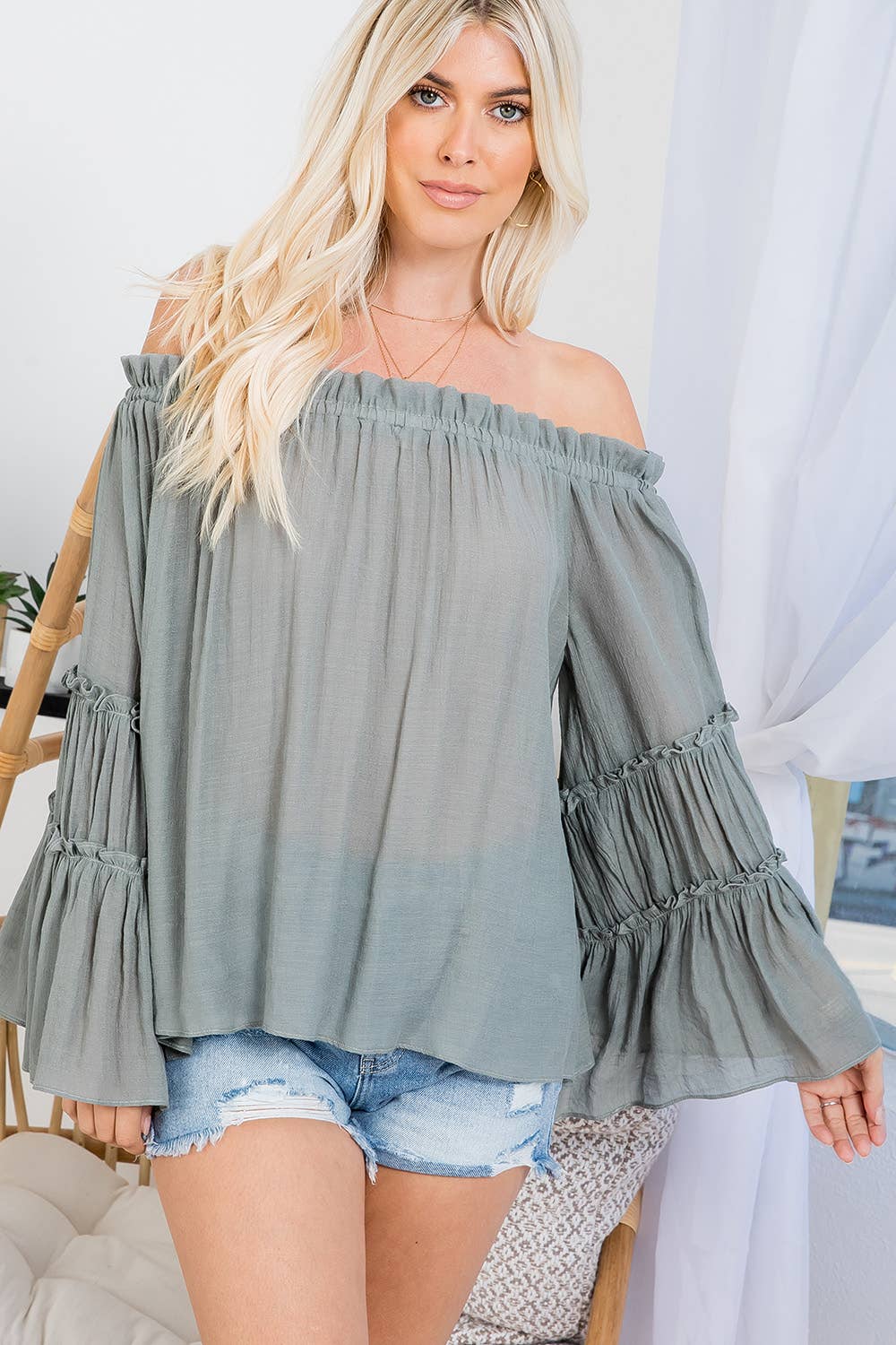 Sweet Lovely by Jen - Wholesale Blouse – Women’s - OFF SHOULDER TIERED BELL SLEEVE TOP8