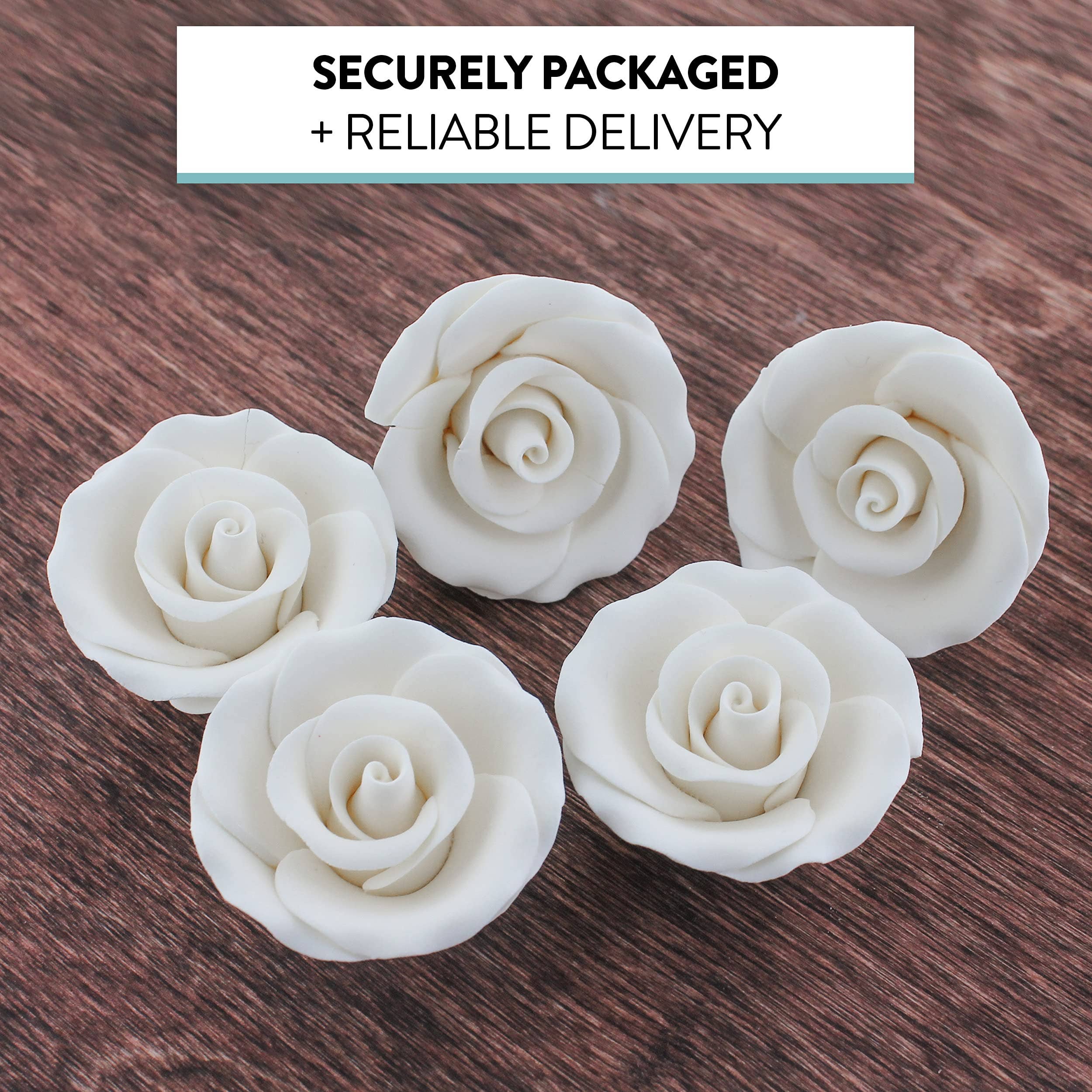 Global Sugar Art - Wholesale Cake/Cupcake Topper - Deluxe White Roses for Cake Decorating, Premium Unwired Sugar Flowers by Global Sugar Art, White, Medium6