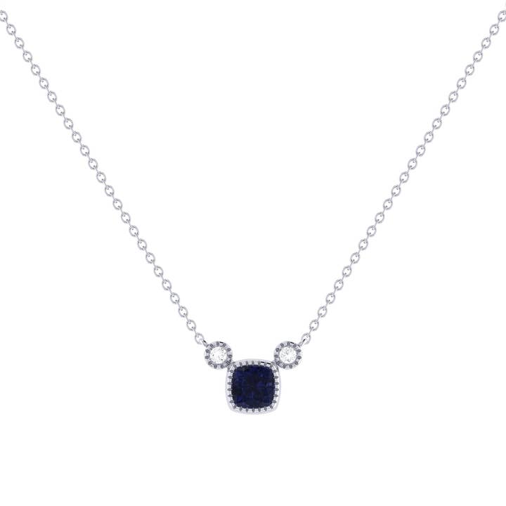 Cushion Cut Sapphire & Diamond Birthstone Necklace In 14K White Gold for wholesale by LuvMyJewelry (LMJ)