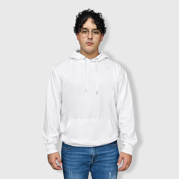 Pull à capuche épais en polyester blanc au toucher et au toucher de coton pour la vente par ILTEX Apparel