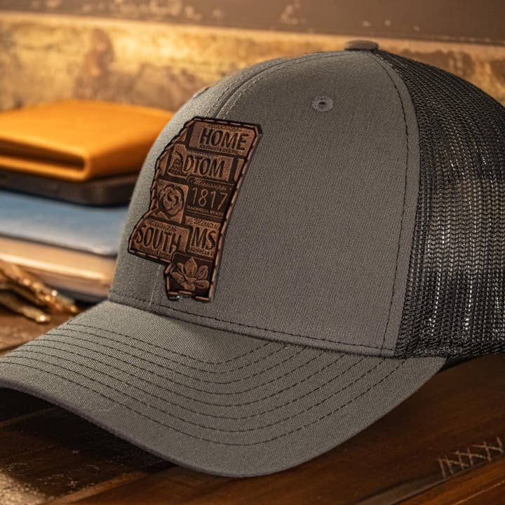 Mississippi Map Leather Patch Trucker Hat. for wholesale by Zep-Pro