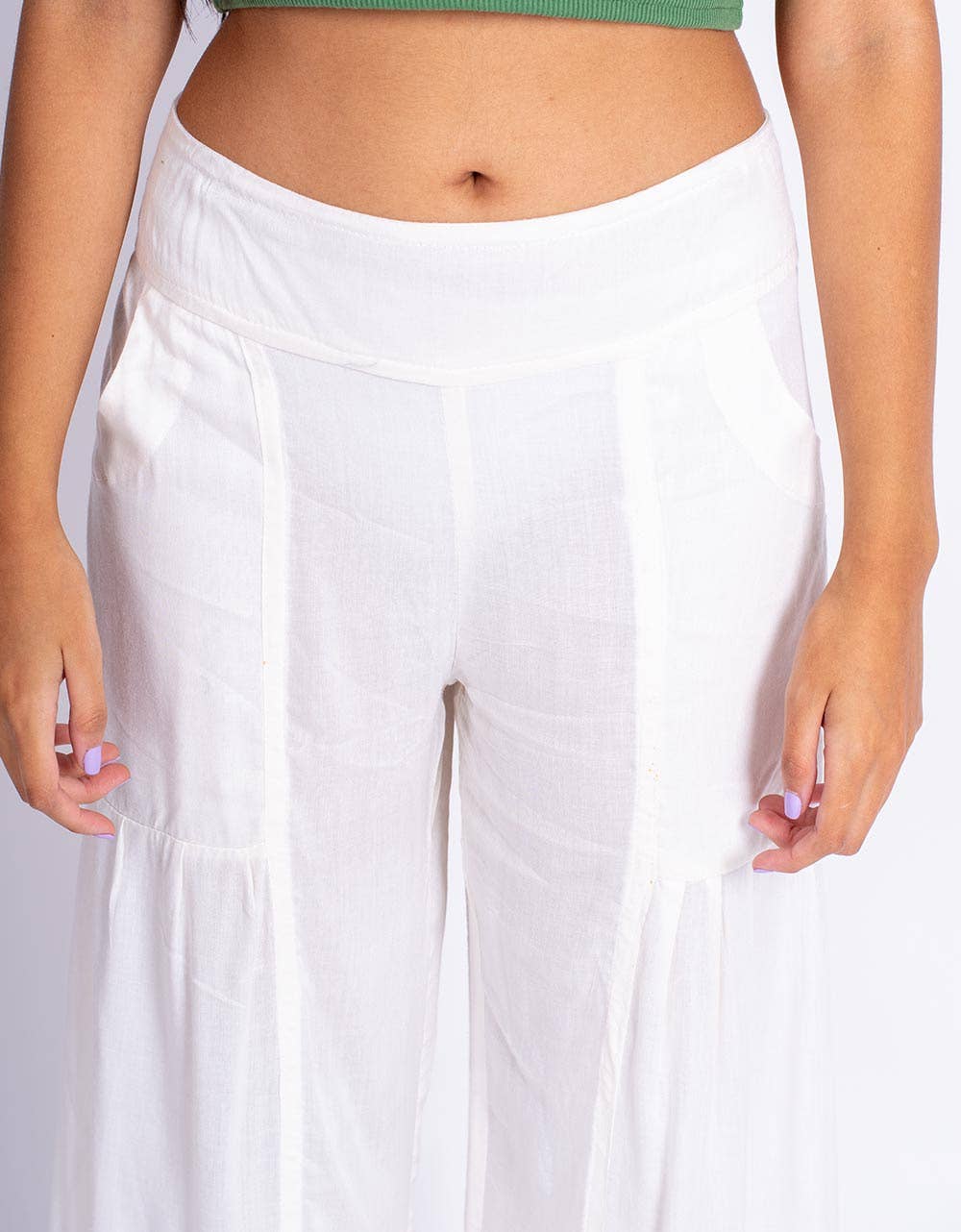 Kimago Look - Wholesale Pants - Women's - Ethnic White Broken Viscose Pants with Elastic Waistband4