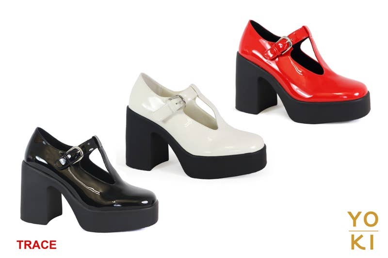 Yoki Fashion - Vendita all'ingrosso Scarpe con plateau - Donna - YOKI TRACE, mocassino da donna con cinturino in vernice, tacco grosso e plateau1