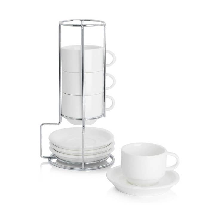 Tasses à espresso en porcelaine de 2,5 onces avec soucoupes et support pour la vente par Sweese