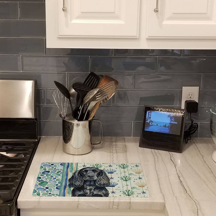 Sort Engelsk Cocker Spaniel Kystnært Havglas Skærebræt for engroshandel hos Caroline's Treasures