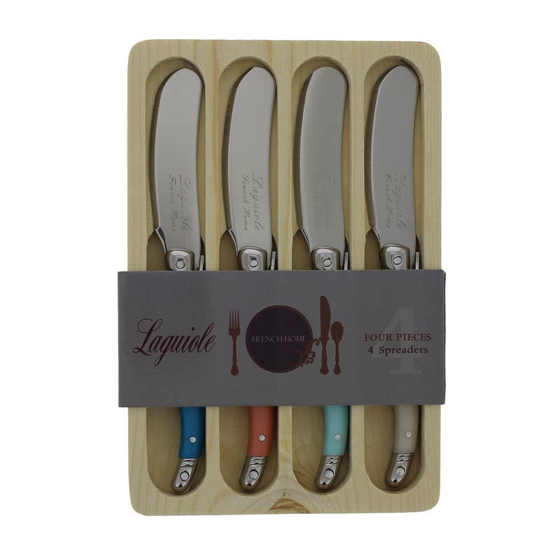 French Home - Vendita all'ingrosso Coltello da formaggio - Set di 4 spatole Laguiole con manici in corallo e turchese3