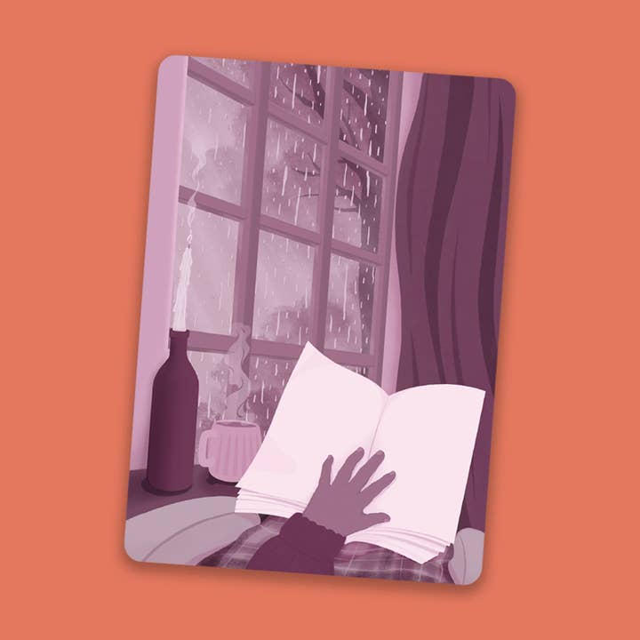 Reading in the Rain - Bookish POV Sticker for wholesale by Bookishly (US Duties Paid)