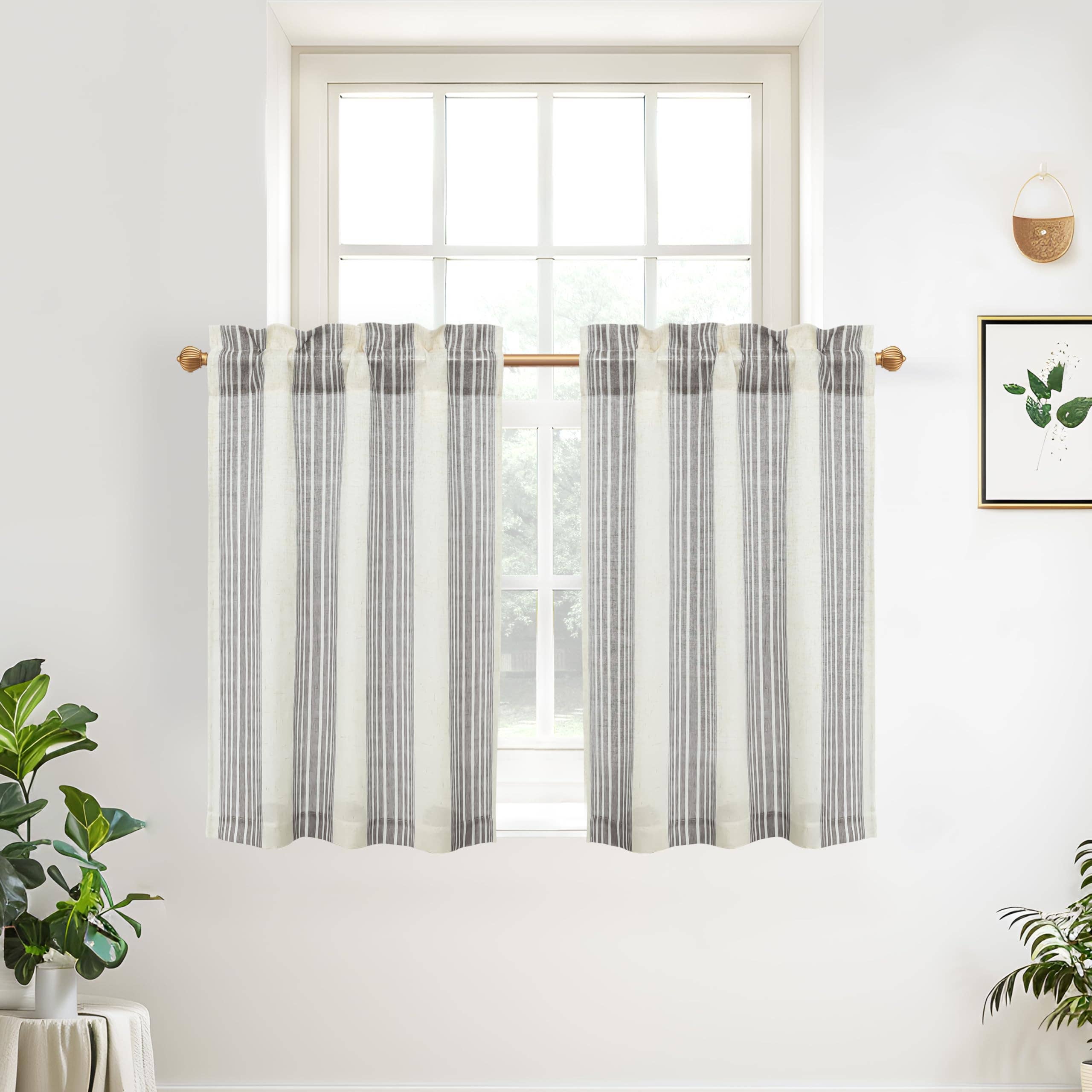 DriftAway - Wholesale Curtain - 2 Panels Linen Kitchen Tier Curtains Striped Cafe Curtains7